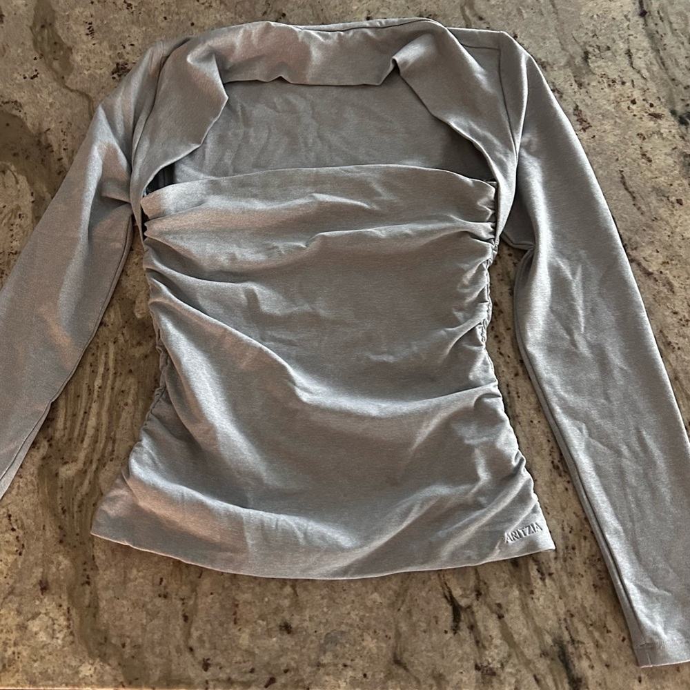 Aritzia Silver Ruched Long Sleeve top